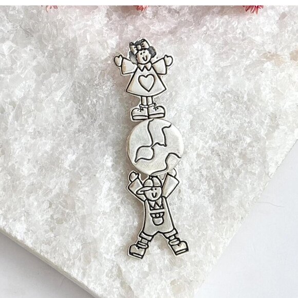 Sterling Silver "Save the Children" Vintage EFS Signed Taxco Mexican Brooch - Picture 1 of 10